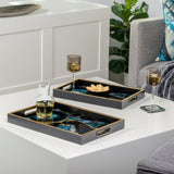 Savoy Gold Trim 2 Piece Rectangle Tray Set - Agate