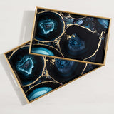 Savoy Gold Trim 2 Piece Rectangle Tray Set - Agate