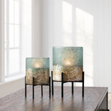 Cambria Seagreen Metallic Etched Glass 5d" Cylinder Vase On Stand