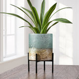 Cambria Seagreen Metallic Etched Glass 5d" Cylinder Vase On Stand