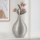 Indra Embossed Aluminum 20h" Pinched Bottle Vase - Pewter