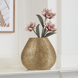 Indra Embossed Aluminum 12.25h" Pinched Balloon Vase - Ant. Gold