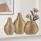 Indra Embossed Aluminum 20h" Pinched Bottle Vase - Ant. Gold