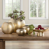 Dias Hammered Aluminum Pinched 9.5h" Round Vase - Antique Champagne