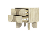 Haru nightstand placed beside a contemporary bed in bedroom setup