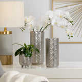 Clara Embossed Mandala Silver Ceramic 11.5h" Vase