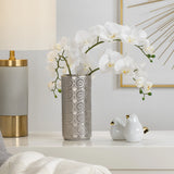 Clara Embossed Mandala Silver Ceramic 11.5h" Vase