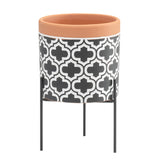 Veranda 5.5d" Ceramic Pot On Stand - Terracotta / Black Arabesque