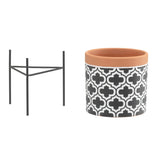 Veranda 5.5d" Ceramic Pot On Stand - Terracotta / Black Arabesque