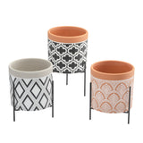 Veranda 5.5d" Ceramic Pot On Stand - Terracotta / Black Arabesque