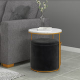 Leo Accent Table & Storage Ottoman Set in Black
