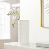 Clara Embossed Mandala White Ceramic 9.5h" Vase