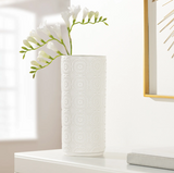 Clara Embossed Mandala White Ceramic 11.5h" Vase