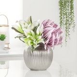 Aurora Ribbed Gourd 6.5h" Ceramic Vase - Matte Silver