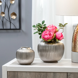 Aurora Ribbed Gourd 6.5h" Ceramic Vase - Matte Silver