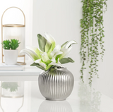 Aurora Ribbed Gourd 4.5h" Ceramic Vase - Matte Silver