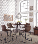 Side view of Camlyn upholstered counter stool in brown at Couch9 Calgary furniture store