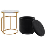 Black storage ottoman from Leo set with lid open showing interior space