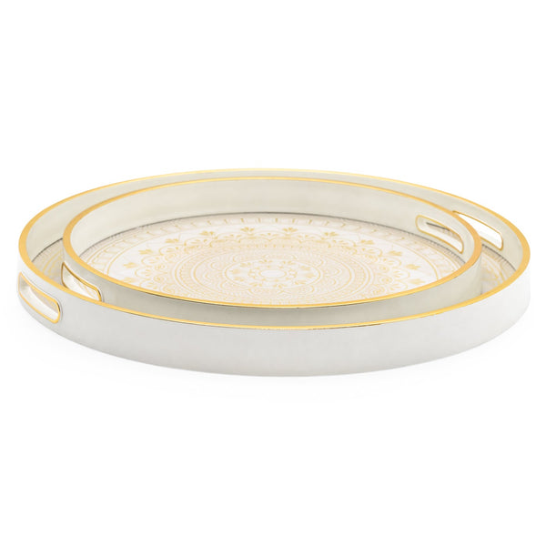 Savoy Gold Trim 2 Piece Round Tray Set - Florence