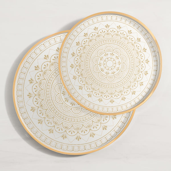 Savoy Gold Trim 2 Piece Round Tray Set - Florence