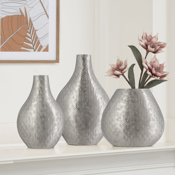 Indra Embossed Aluminum 20h" Pinched Bottle Vase - Pewter