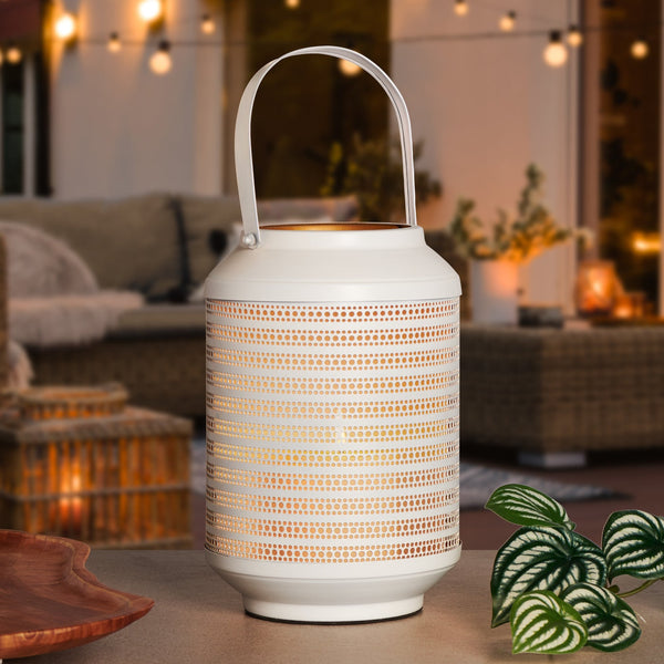 Dot Cutout 6.5dx10h" Metal Lantern - White/Gold