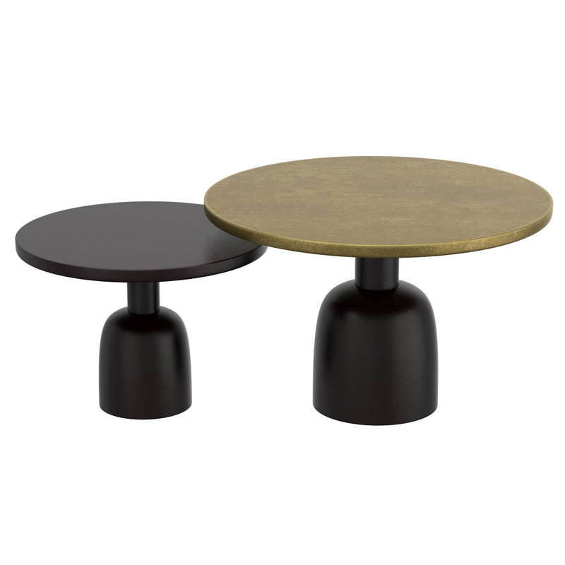 Adi 2pc Round Coffee Table Set - Antique Gold/Black