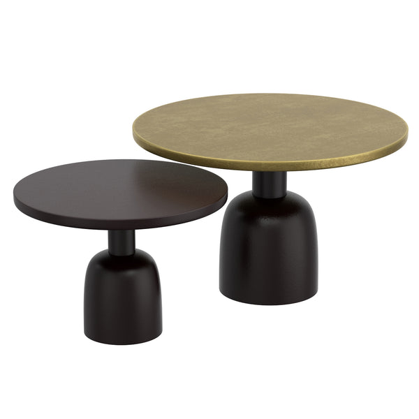 Adi 2pc Round Coffee Table Set - Antique Gold/Black