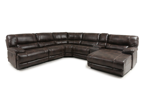 Morty 6 Pcs. Power Recliner Sectional - Brown Air-Leather - RHF Chaise Only