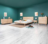 Gia Queen Bed styled in a contemporary bedroom interior