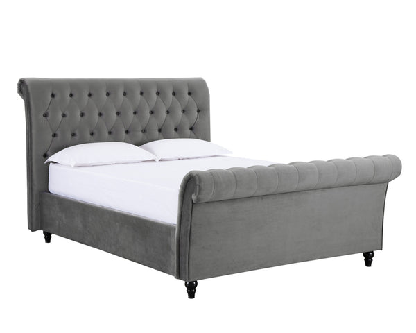 Texan Queen Bed - Grey Velvet