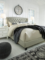 Close-up of ROSEN King Bed headboard featuring premium upholstered texture and stitching
