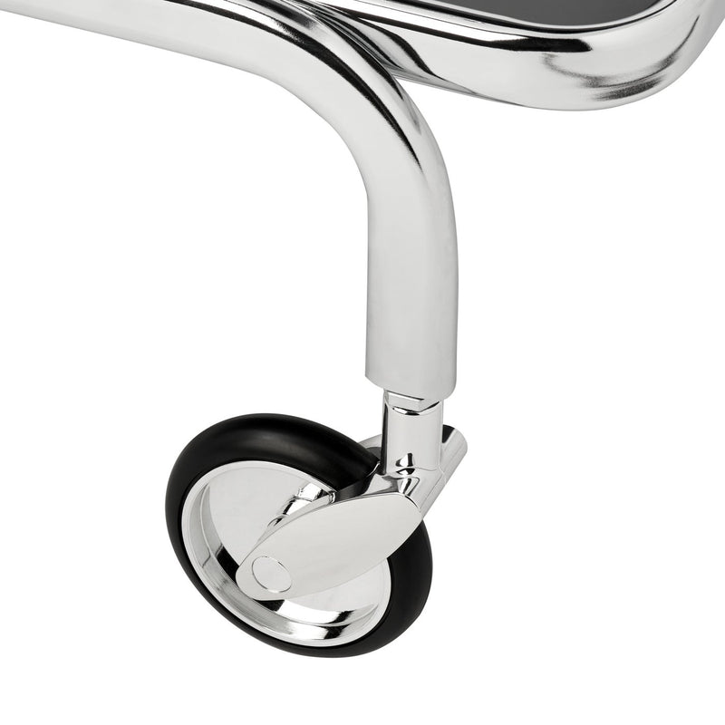 Rio chrome 3 tier bar cart shelf and wheel detail in Calgary Alberta