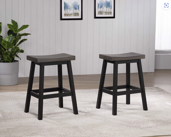 Solid Wood Saddle Counter Stool - Oak/Dark Grey