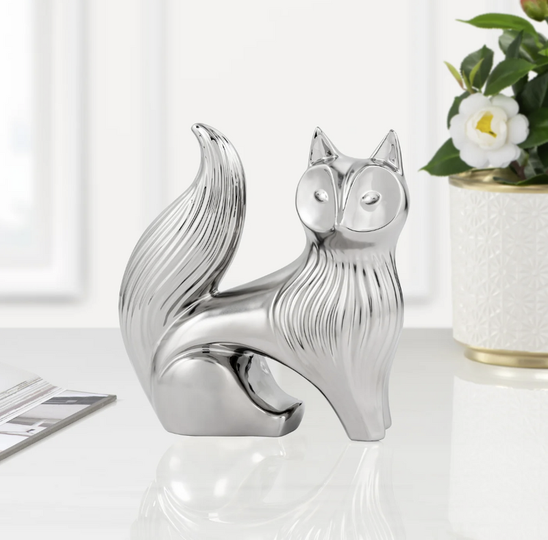 Elegant Fox Two Tone 7.5h" Decor Sculpture - Silver