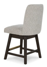 Side view of Burkhaus upholstered swivel barstool at Couch9 Calgary furniture store