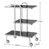 Side view of Rio chrome 3 tier rolling bar cart at Couch9 Calgary furniture store