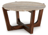 Close-up of Asmara round cocktail table showing premium finish and craftsmanship
