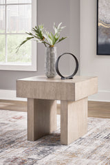 Miller end table front view in modern living room setting