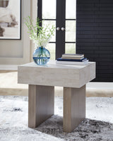 Spector end table front view in modern living room setting