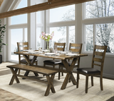 Taj live edge dining set with 4 side chairs and 1 bench available at Couch9 furniture store in Calgary Alberta