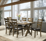 Taj live edge dining set with 4 side chairs and 1 bench styled in dining room at Couch9 Calgary furniture store