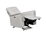 Silver power glider recliner fully extended with footrest open