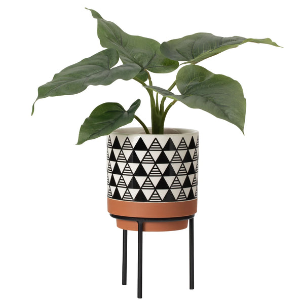 Mesa Diamond 2 Tone Glazed 4.75d" Ceramic Drop Pot Planter on Stand