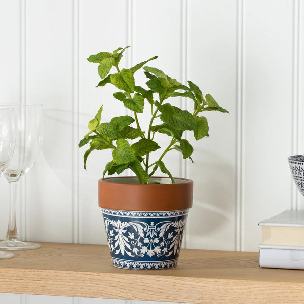 Lisboa Flourish Pattern 4.5d x 4.25" Ceramic Drop Pot Planter