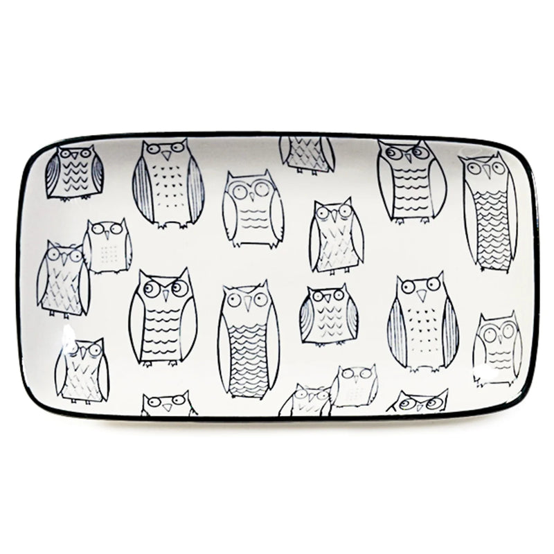 Kiri Porcelain 8.5" Rectangle Tapas Plate - Owl Outline