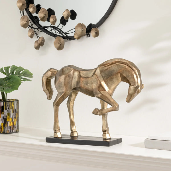 Carved Majestic Prancing Horse Decor Statue - Antique Bronze