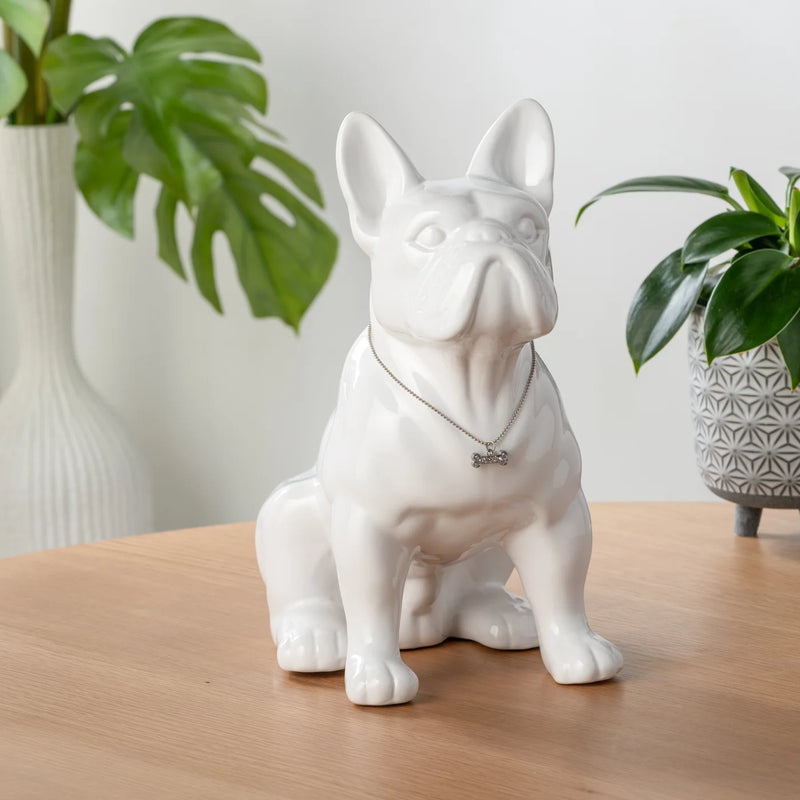 Sitting Ceramic French Bulldog - White