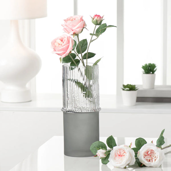 Tivoli Frosted Base 12h" Glass Cylinder Vase - Smoke