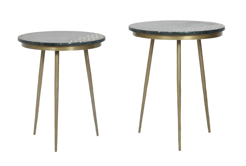 FUNCTION ACCENT TABLE - GREEN MARBLE, SET OF 2